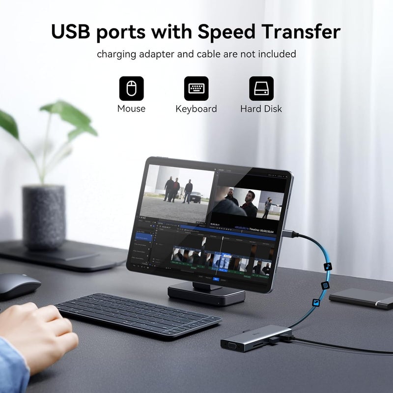 VVB USB C Docking Station Dual Monitor HDMI Adapter for Dell HP Lenovo,Laptop Docking Station 3 Monitors USB C Hub Multiple Adapter Dongle with 2 HDMI 4K+VGA+100W PD Charger+3 USB Port+SD/TF Card Reader - Image 5